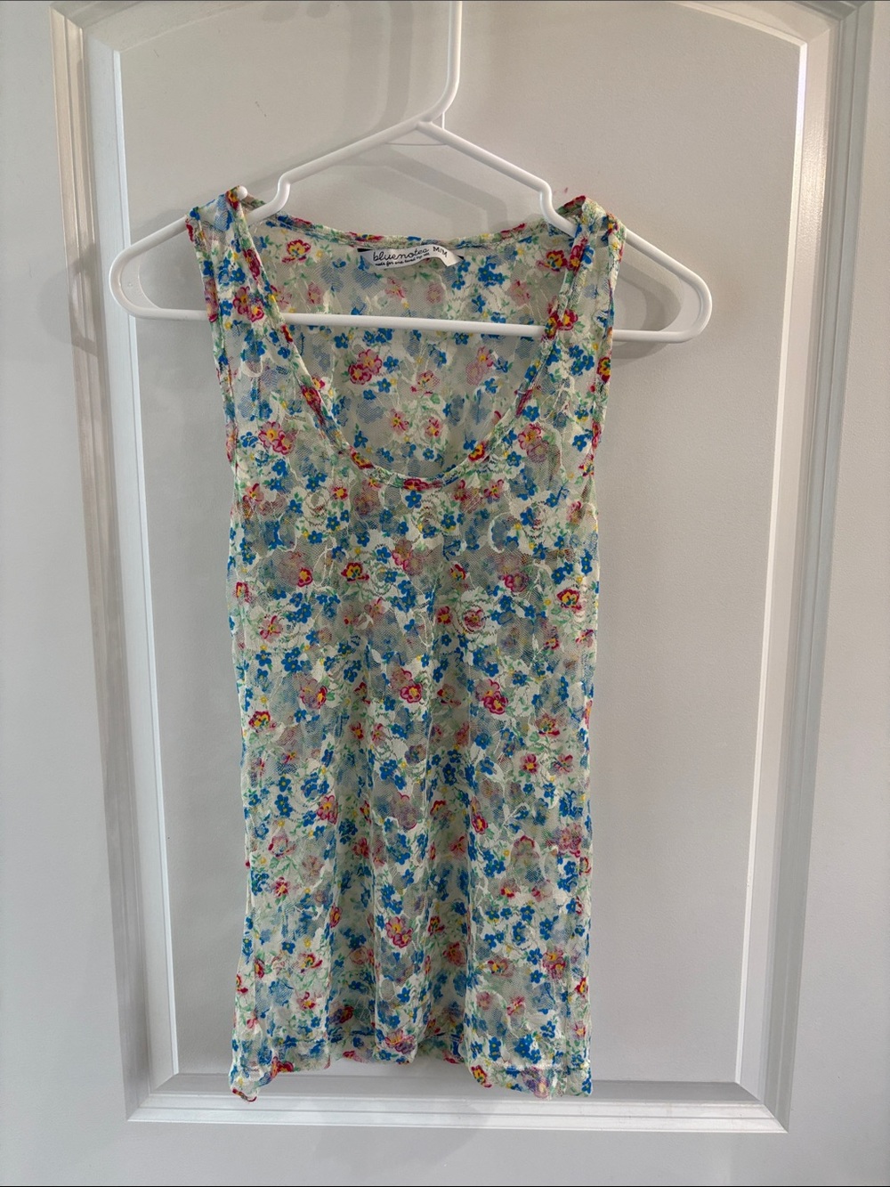 Bluenotes Floral Sheer Tank Top in White and Blue